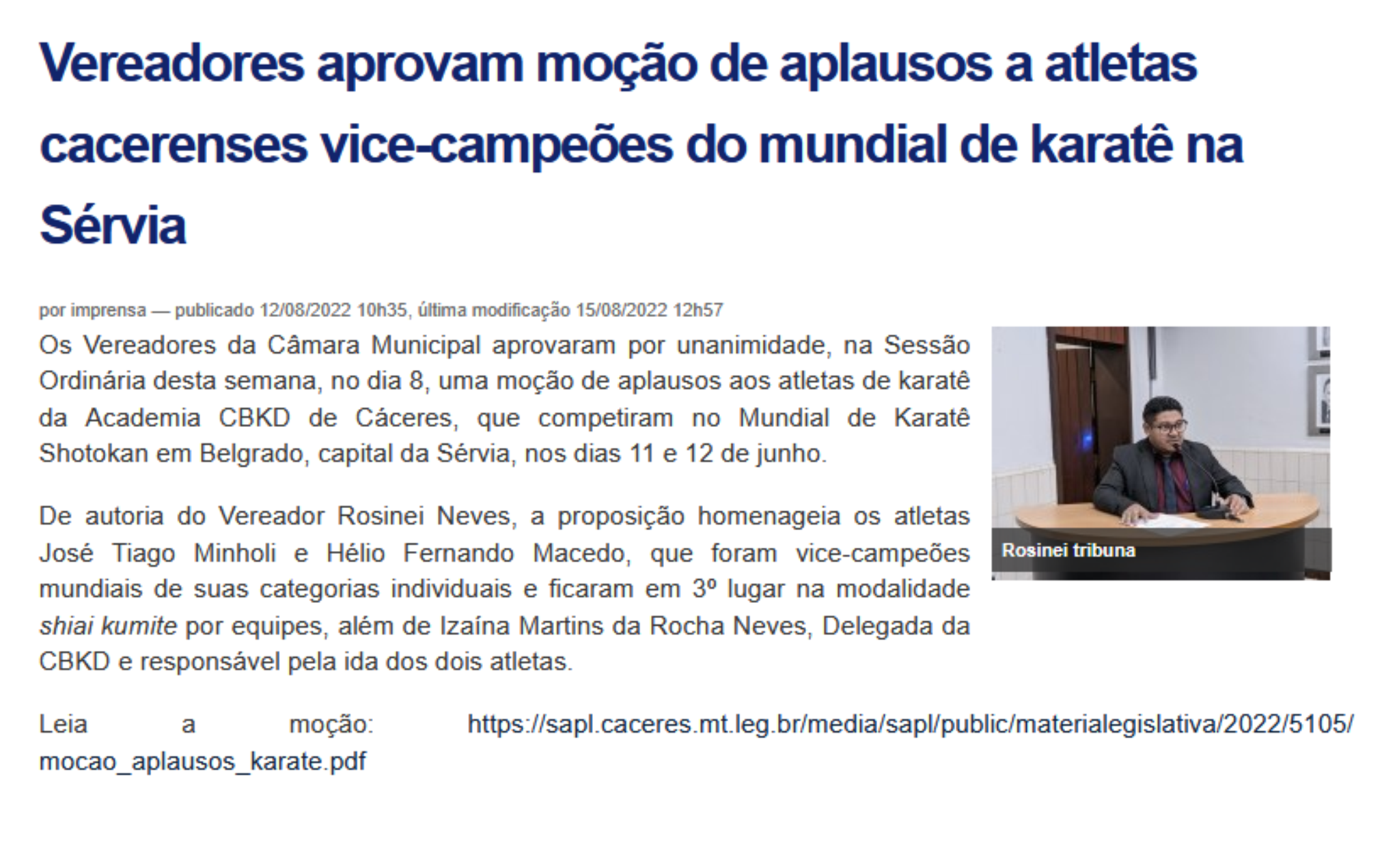Moção de aplausos da Câmara Municipal aos vice-campeões mundiais